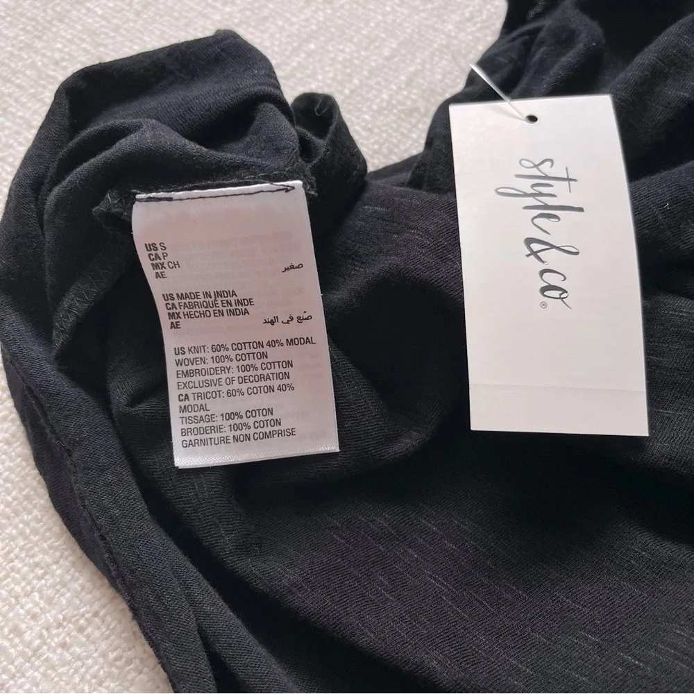 Style & Co. Eyelet Flutter Sleeve Black Top - Picture 6 of 6